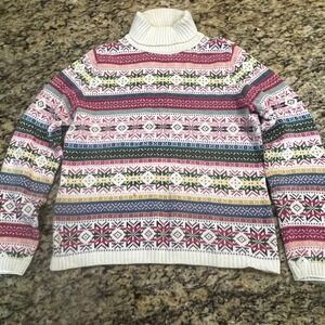 Villager Liz Claiborne Fair Isle Turtleneck Sweater Womens Medium Cotton Multi